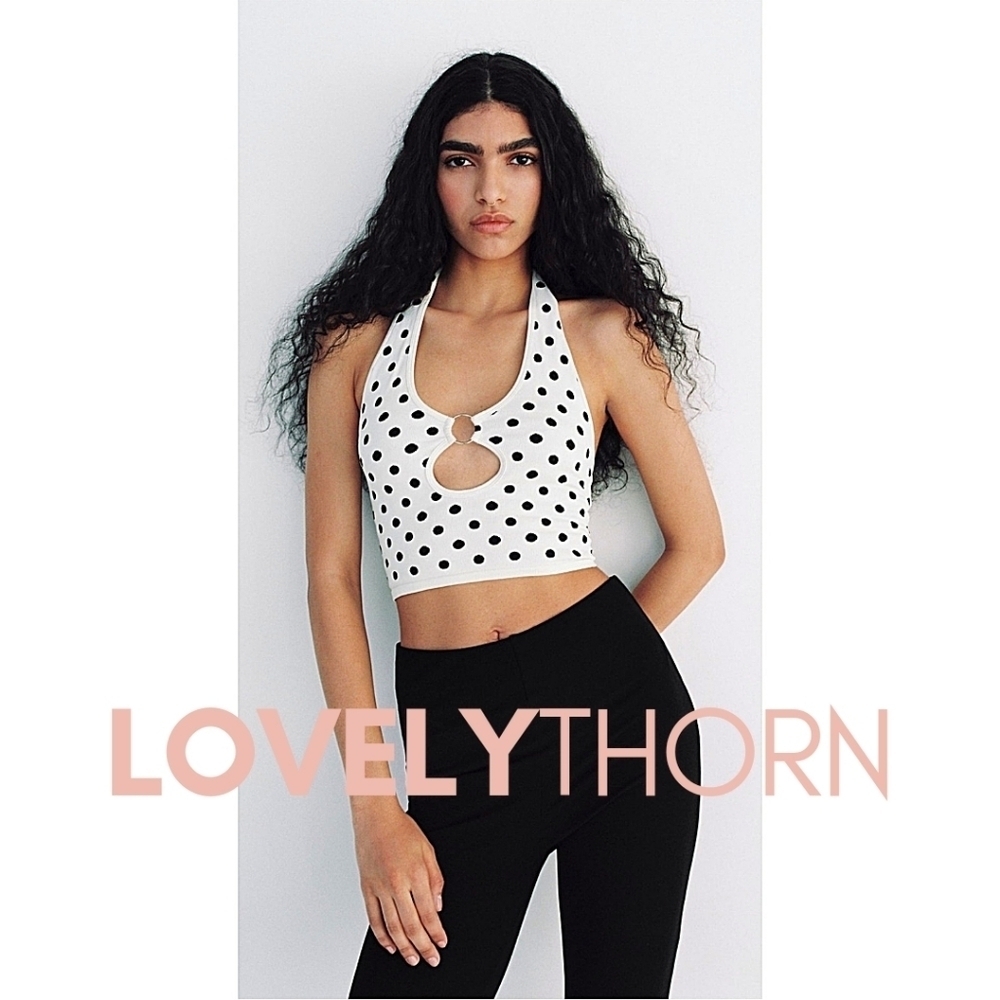 ZARA // white & black polka dot super soft stretch seamless o-ring halte…